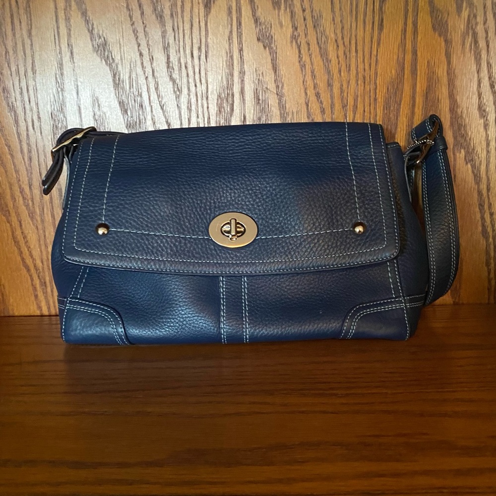 Navy pebble leather shoulder bag